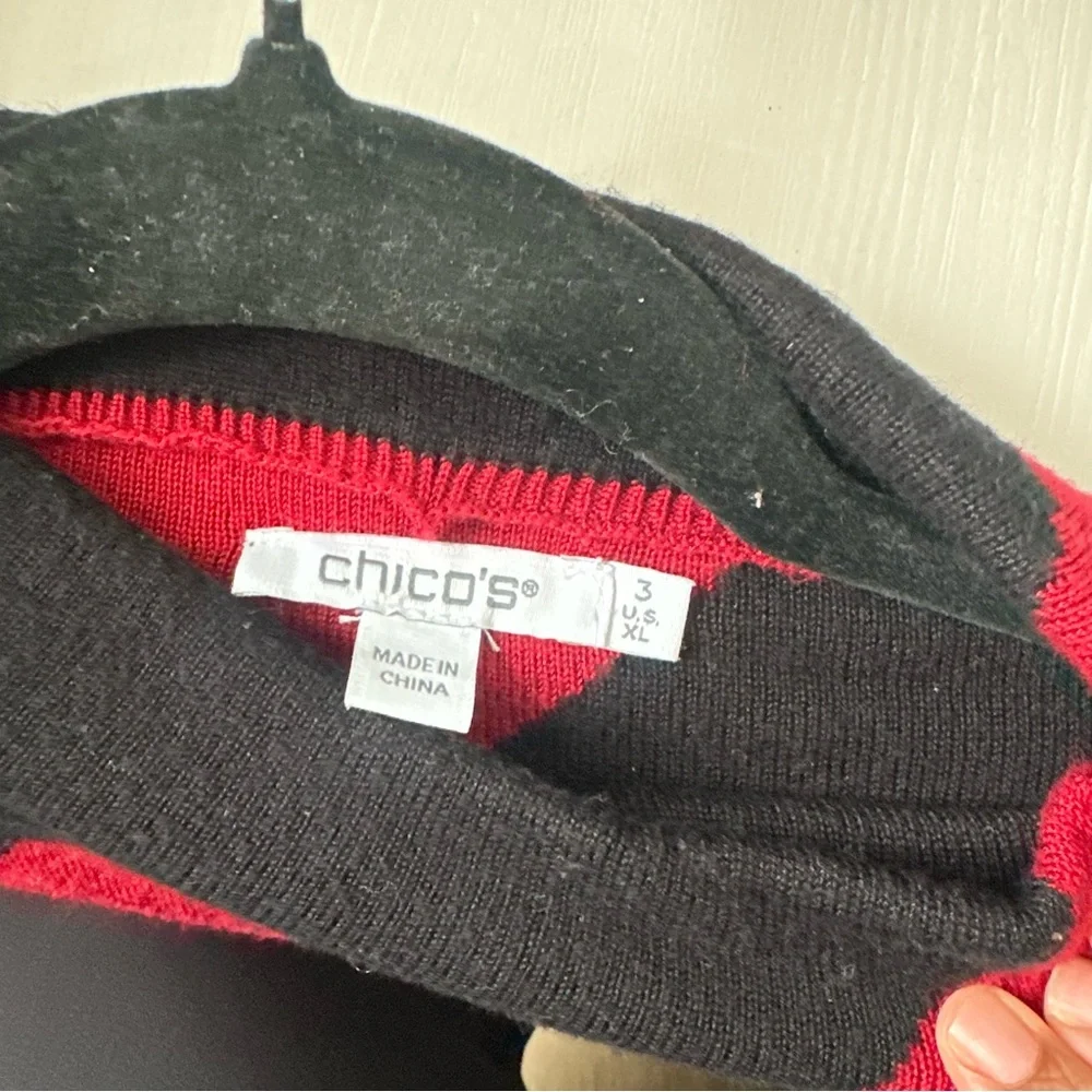 Chico's Travelers Jacquard Mockneck Tank‎ Red and Black Sleeveless Sweater